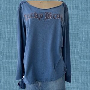 LUCKY BRAND Distressed VINTAGE INSPIRED Grunge Long Sleeve T-SHIRT Y2K Med/Lg